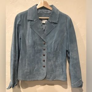 Womens Blue Suede Leather Jacket Snap Button | Women’s Size Medium